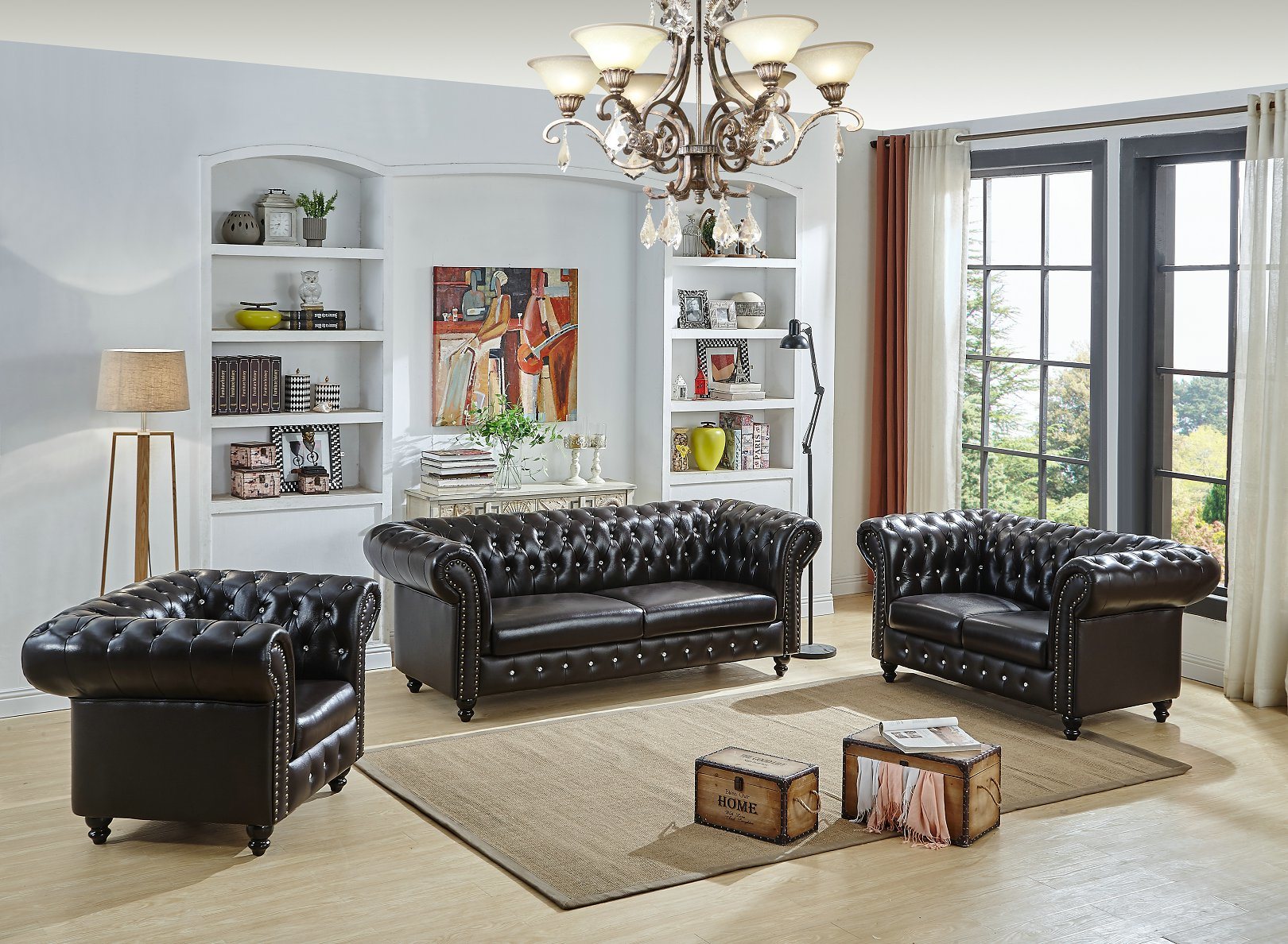 Living Room Leather Chesterfield Modern Sofa