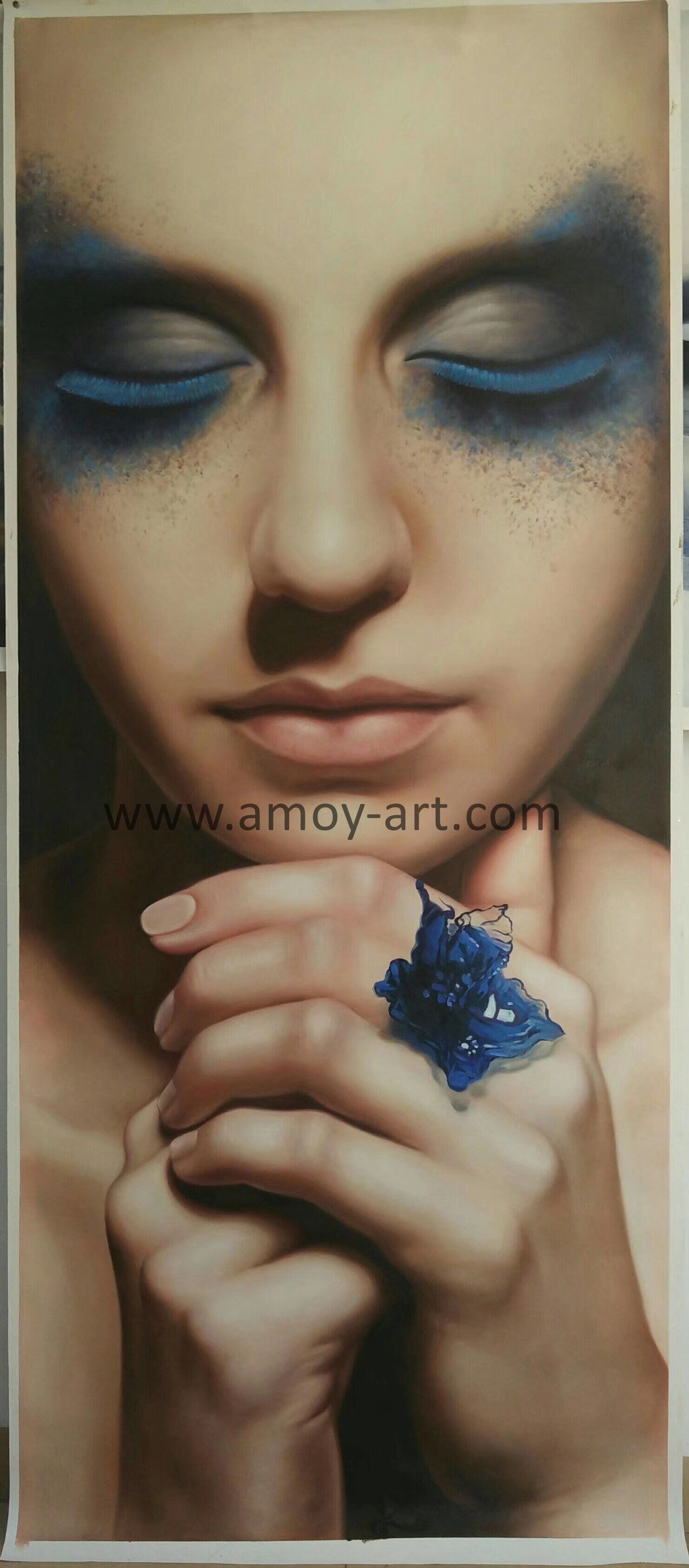 Handmade Little Girl Making Wish Oil Paintings on Canvas for Wall Decor