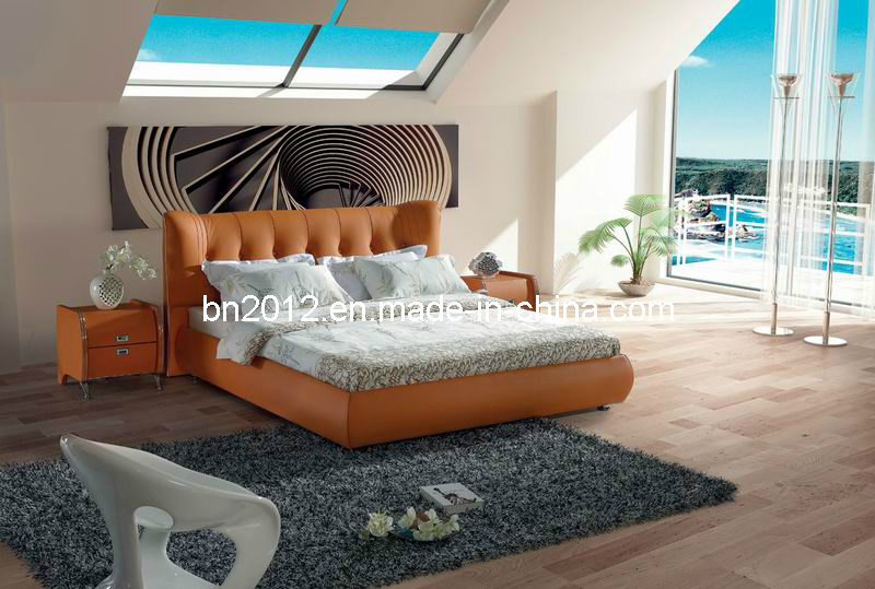 Bedroom Furniture Imported Top Layer Leather Bed (SBT-5810)