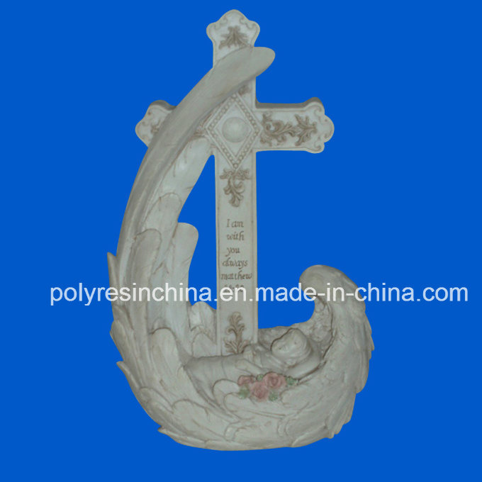 Polyresin Bless Cross Crafts with Sleeping Child on Angel Wing