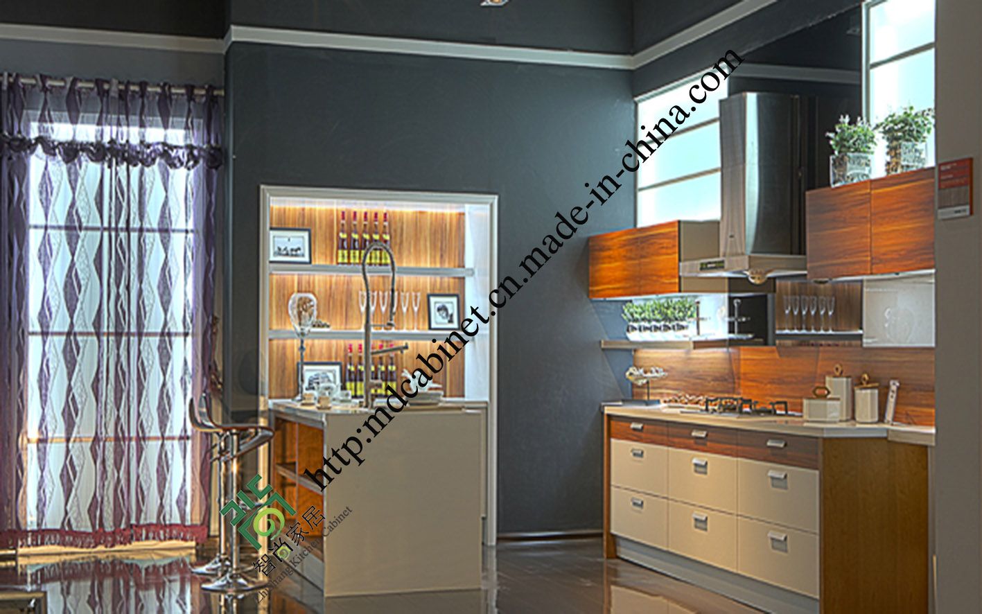 High Gloss Flower Design UV Kitchen Cabinet (zs-419)