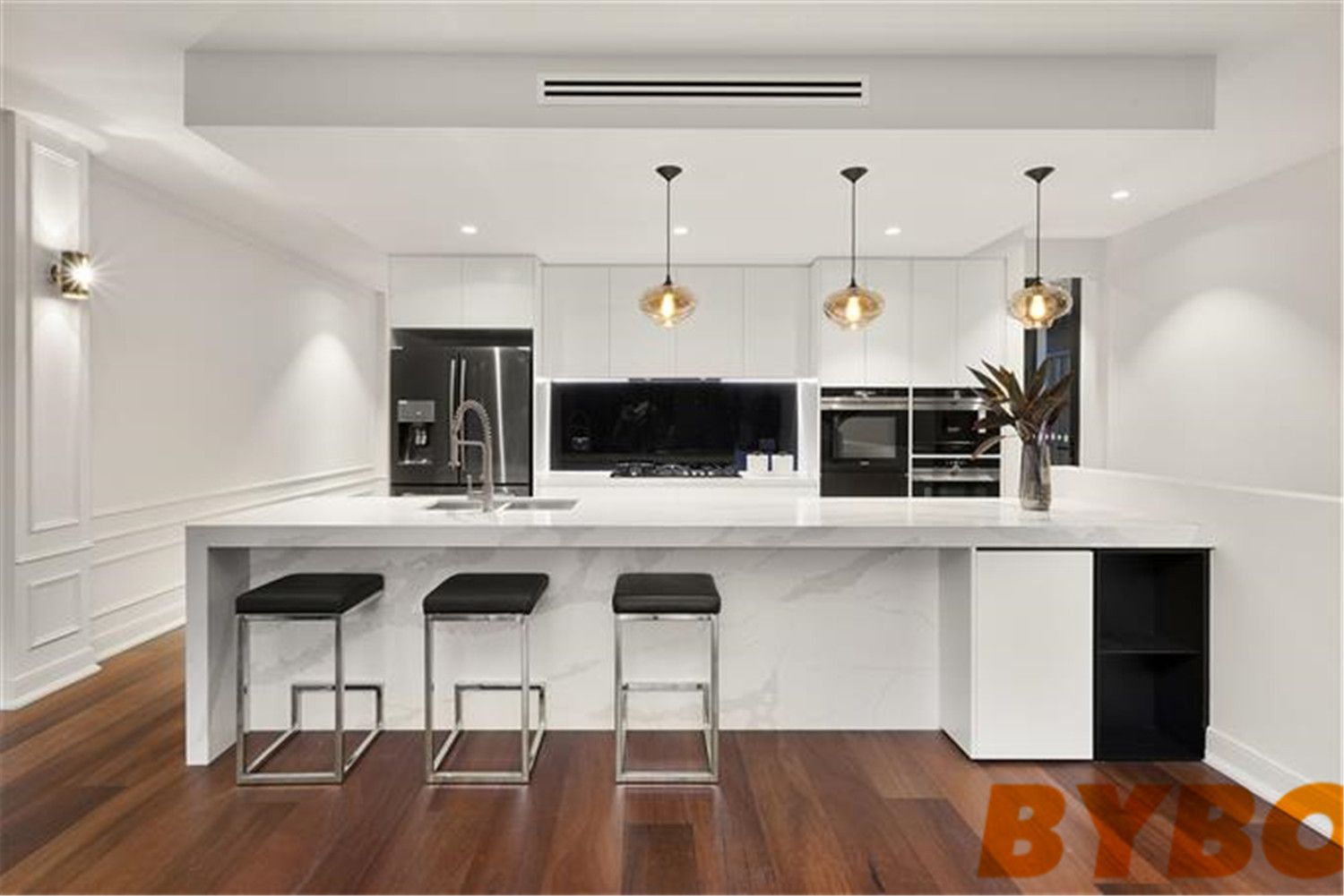 Modern Luxury Wooden Kitchen Cabinet with Waterfull Island Furniture (BY-L-154)