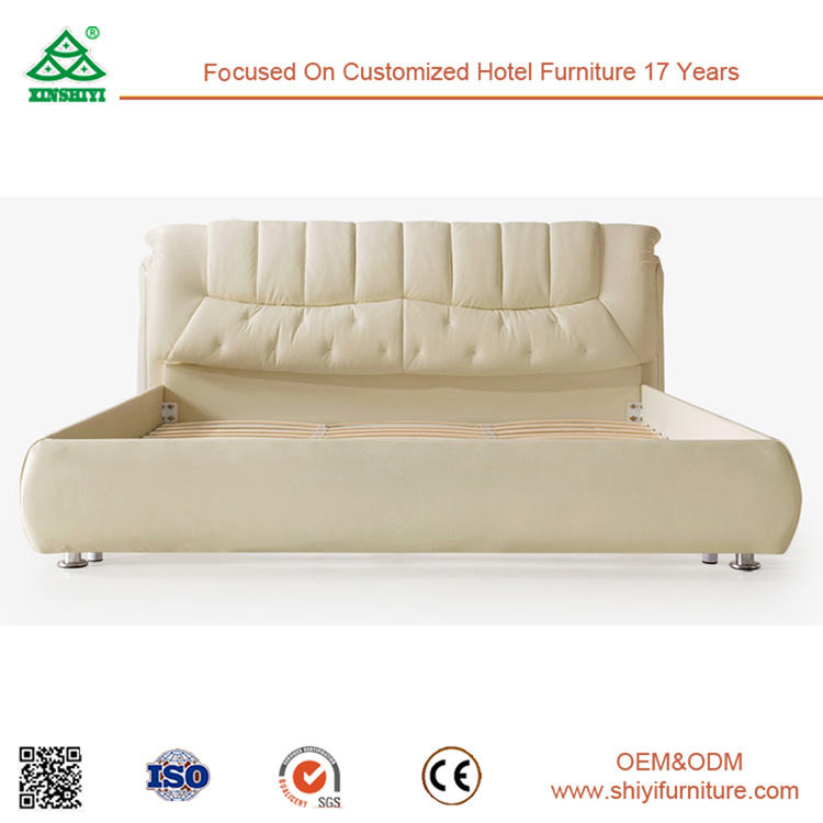 Leather Sleigh Solid Wood Bed in Antique Furniture Made of Wood
