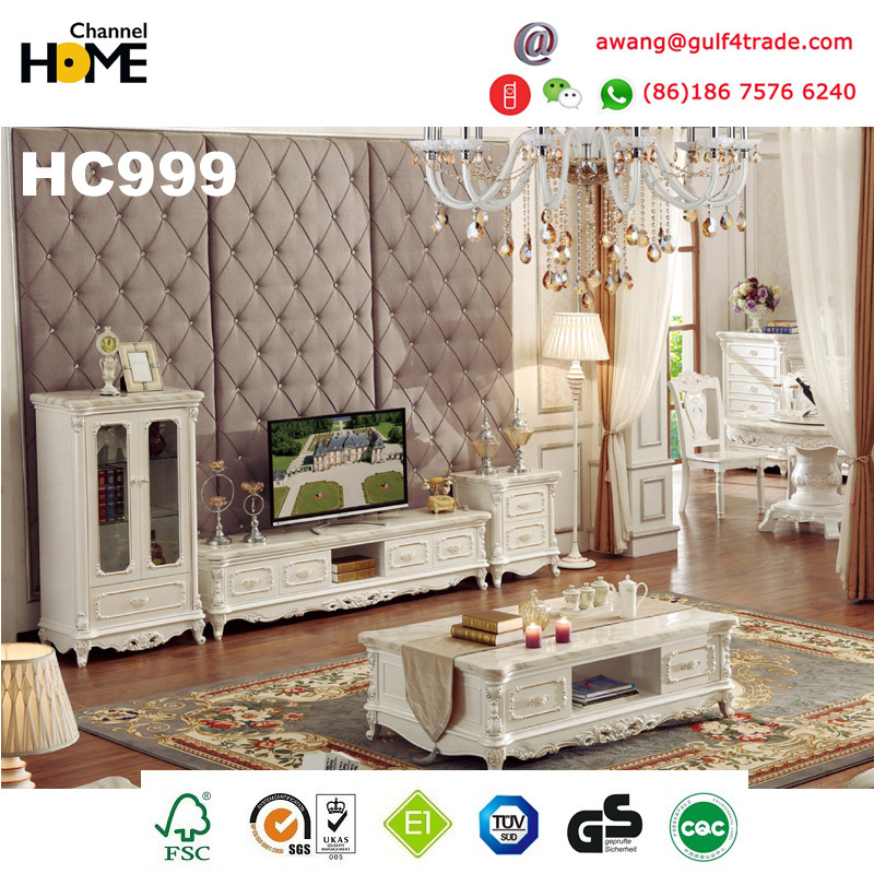 European Style Wood Furniture Marble Coffee Table (HC927)