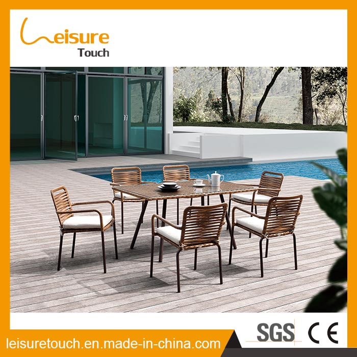 Popular Elegant 6 People Outdoor Wicker Dining Table Set