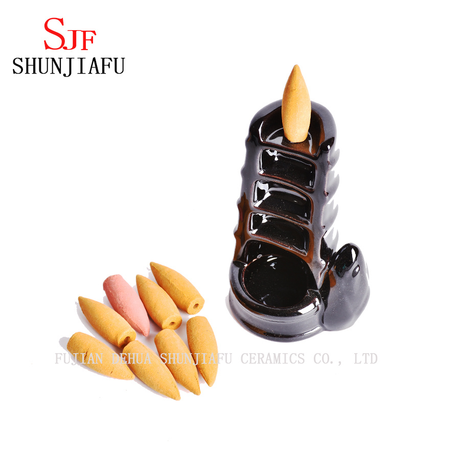 Home Decor Birthday Gift Souvenirs Smoke Backflow Cones Incense Tower Ceramic Censer Lotus Backflow Incense Burner