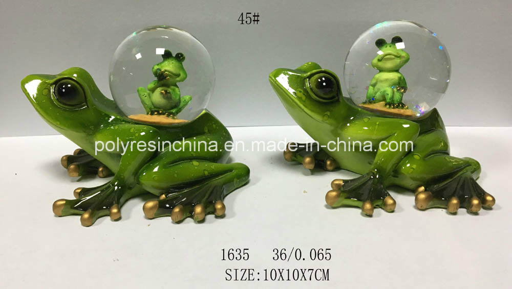 Green Frog Statue with Snow Ball Crafts