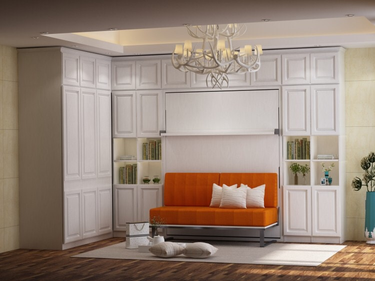Vertical Tilting Murphy Wall Bed with Front Sofa and Bookshelf
