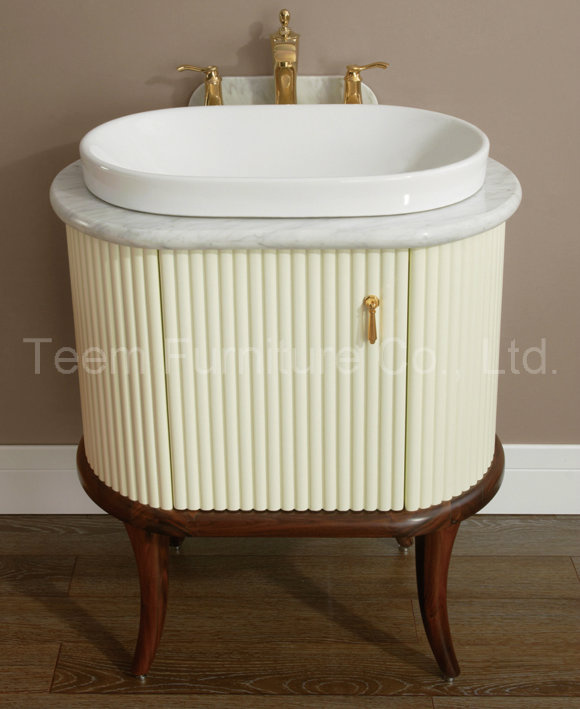 Marble Top and Walnut Solid Wood Bathroom Cabinet