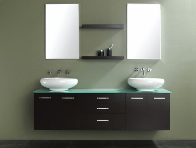 Best Selling Wall Hung Bathroom Cabinet with Two Ceramic Bowls