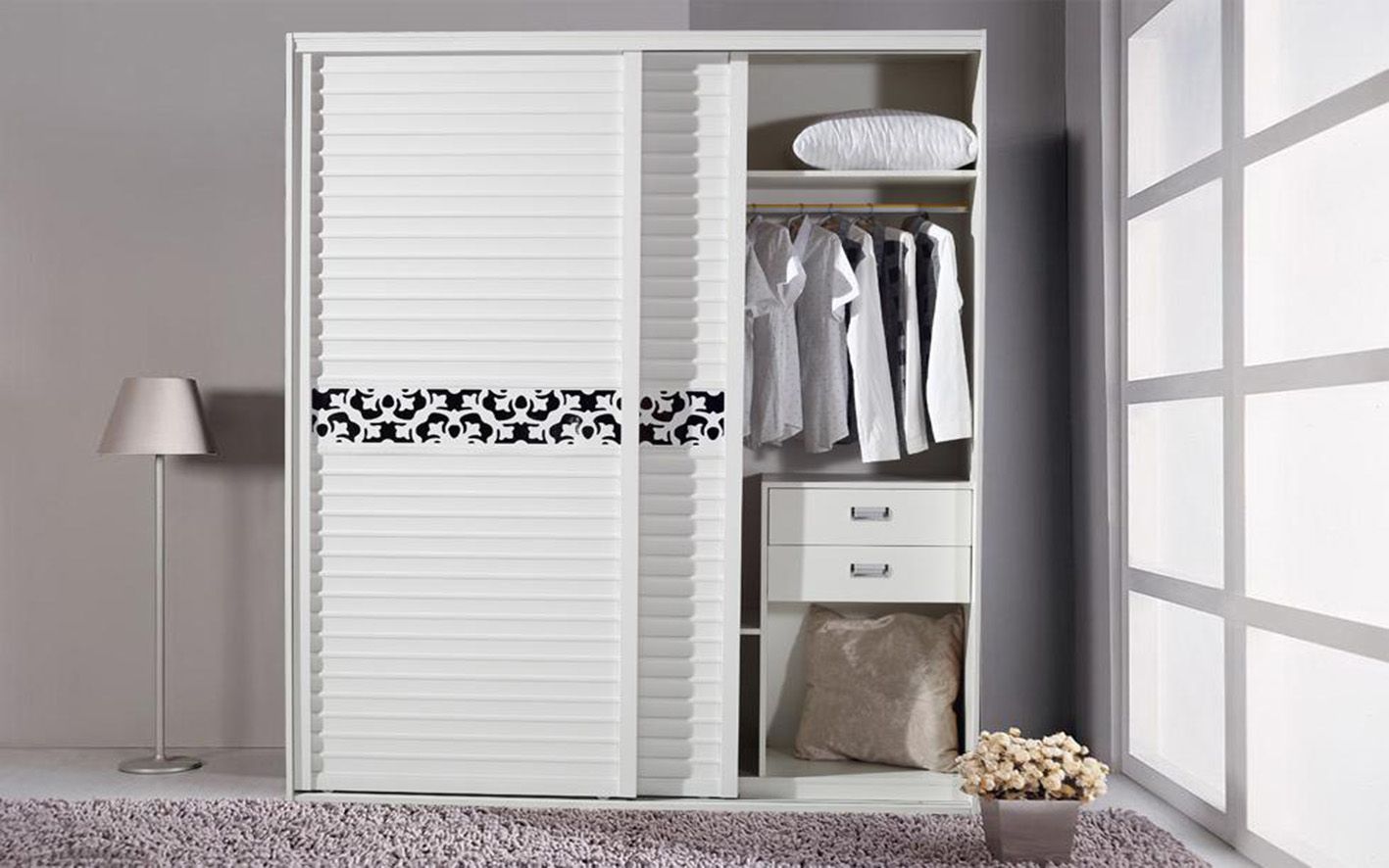Modern Wood Wardrobe with Sliding Door (zy-005)