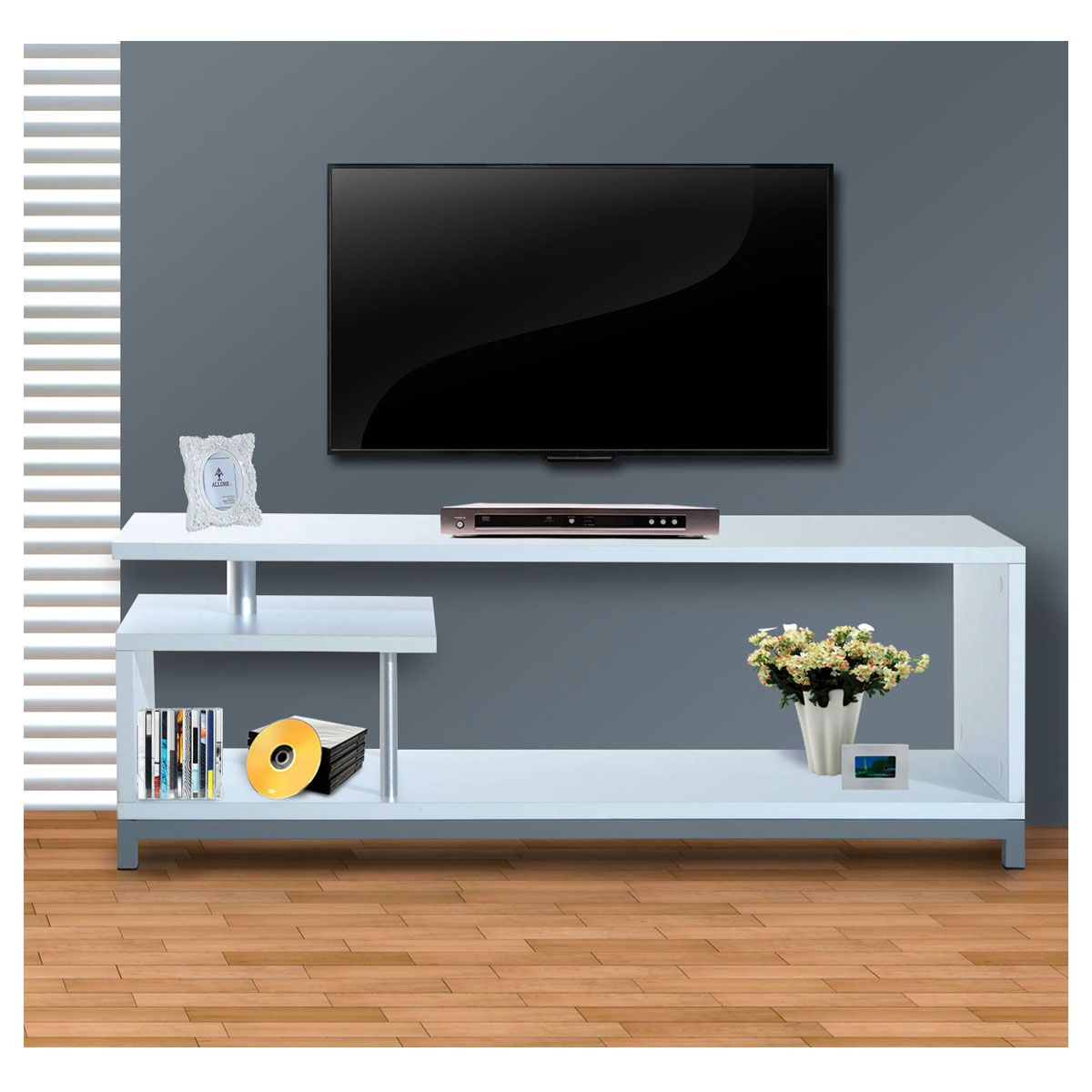 Wooden Media Center Storage Aluminium TV Cabinet Stand Unit