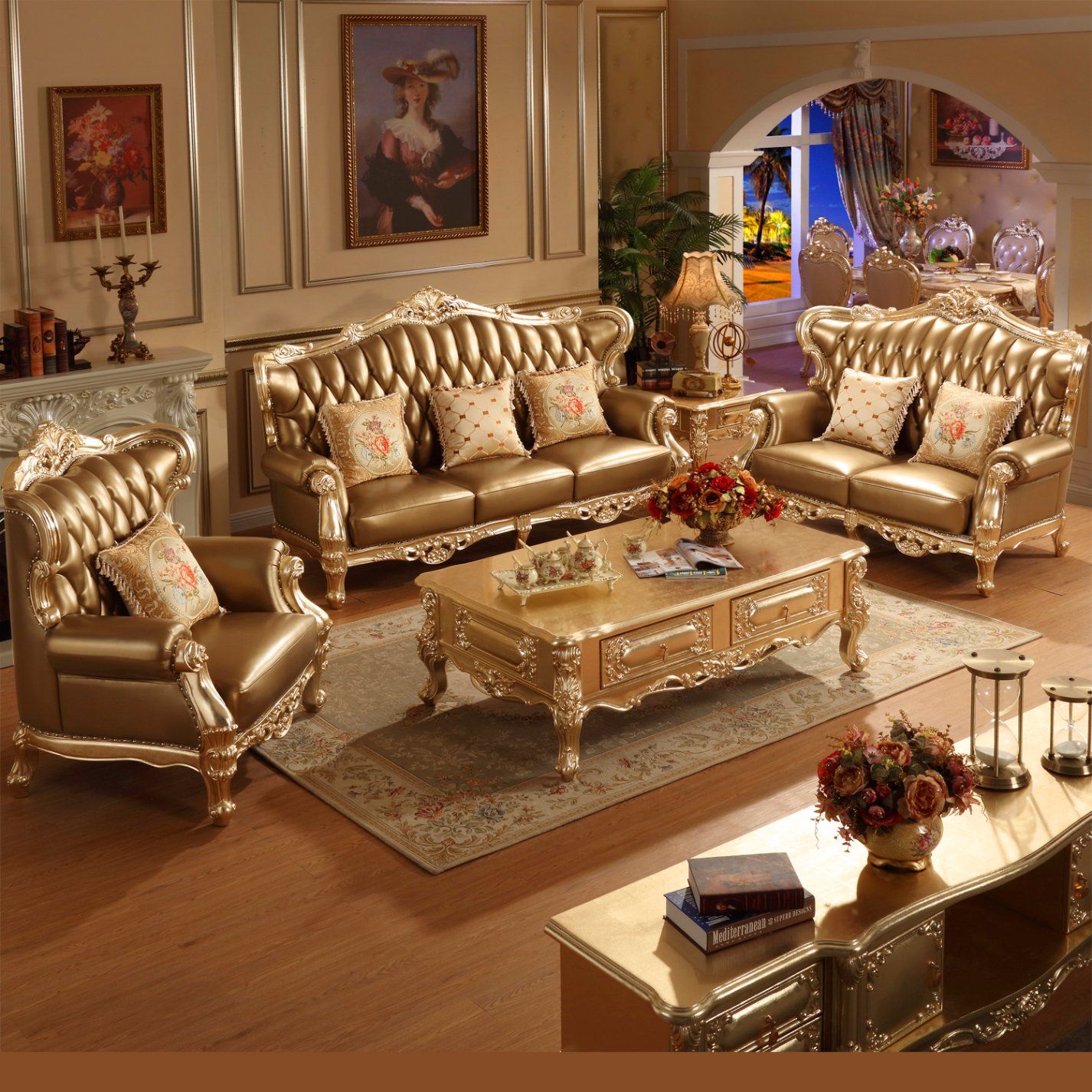 Classic Leather Sofa with Table for Home Furniture (508A)