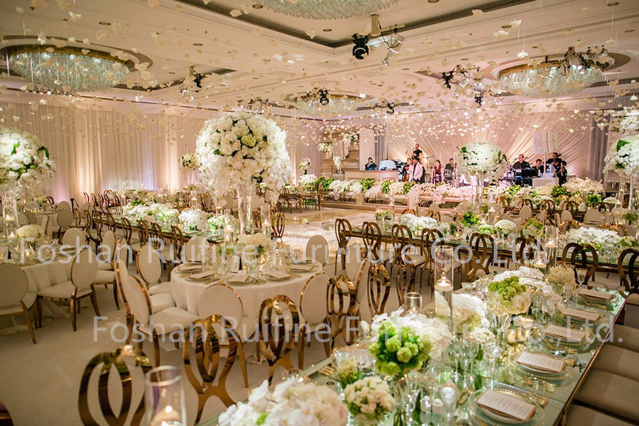Modern Event Wedding Rose Gold Metal Leather Banquet Dining Chair