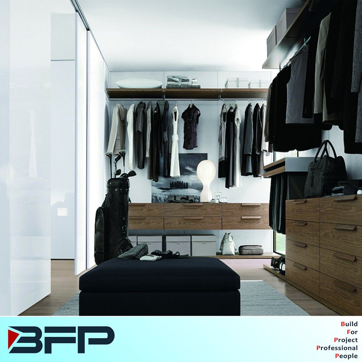 Wooden Walk in Closet Wardrobe with Lacquer Door