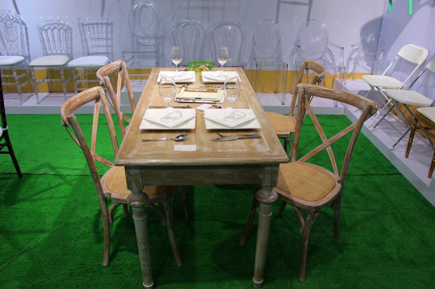 Natural Wood Color Cross Back Chair with Rattan Seat