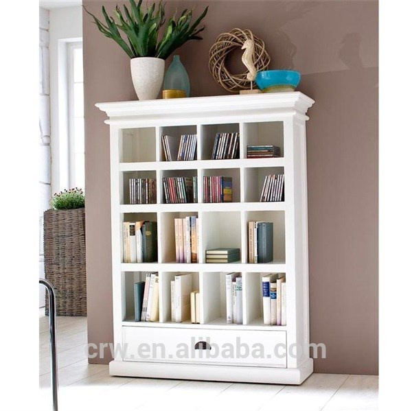 Wh-4051 White Painted Solid Wood Bookcase with Drawer