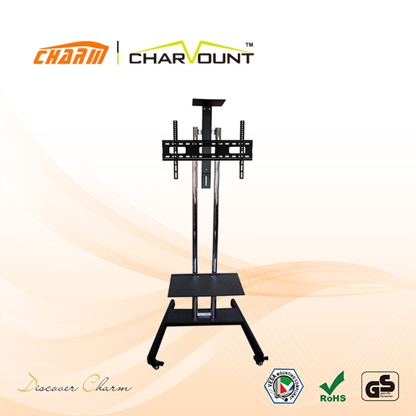 High Quality Polished Chrome Pole LED TV Trolley Heavy Duty Cart (CT-FTVS-T107)