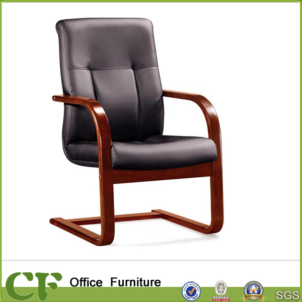 Fixed Solid Wood Armrest Office Leather Guest Chair for Visitor