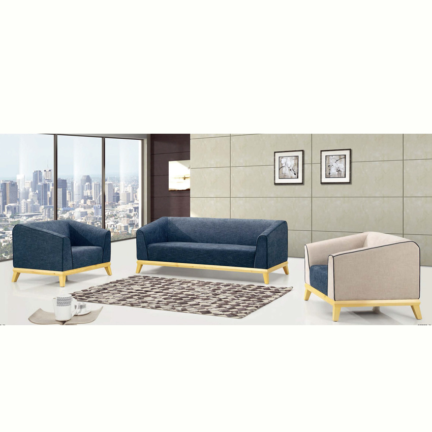 Modern Blue Hotel Restaurant Fabric Wooden Sofa