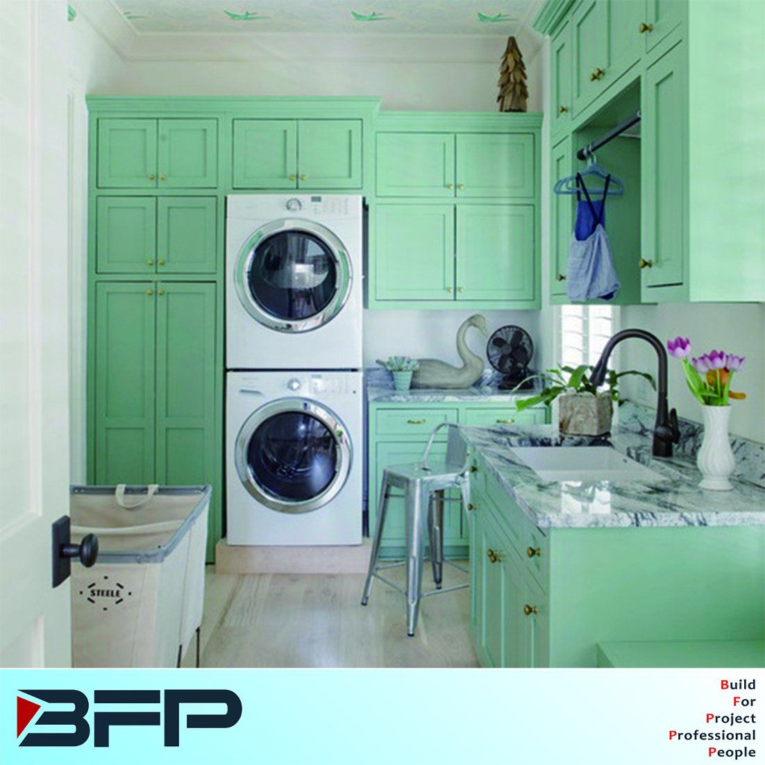 Customzied PVC Green Bathroom Laundry Room Cabinets