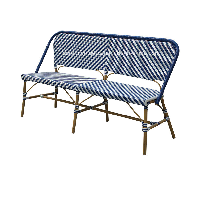 Cafe Furniture Outdoor Handmade French Alumininum Rattan Bistro Bench