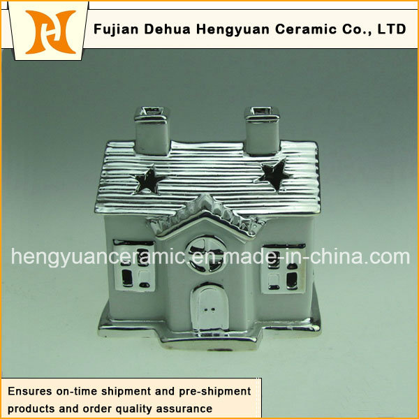 Ion Plating House Shape Ceramic Chimney for Christmas Decoration, (Home Decoration)