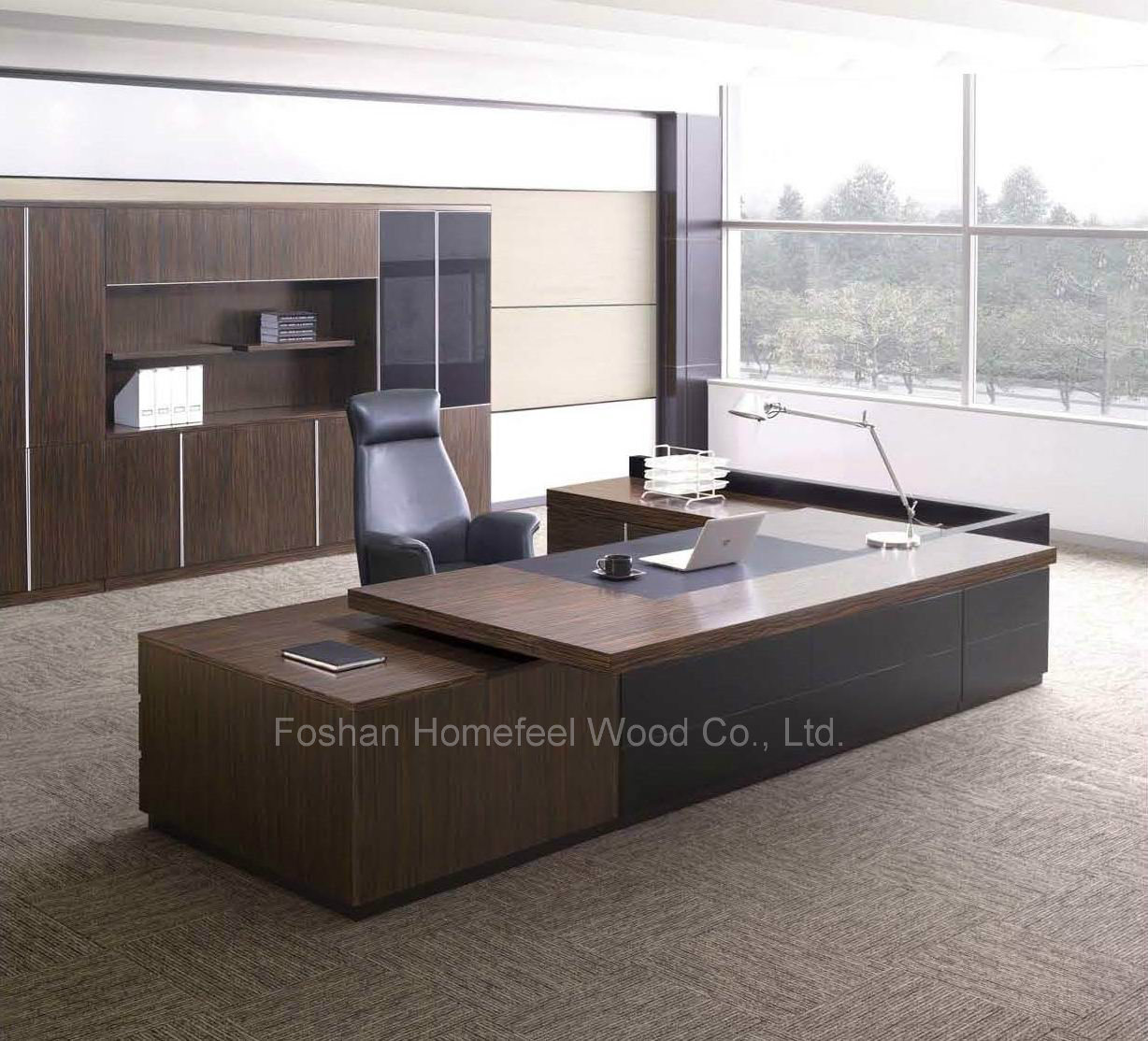 High Quality Black L Shaped Wooden Boss Executive Table (HF-SIG326)
