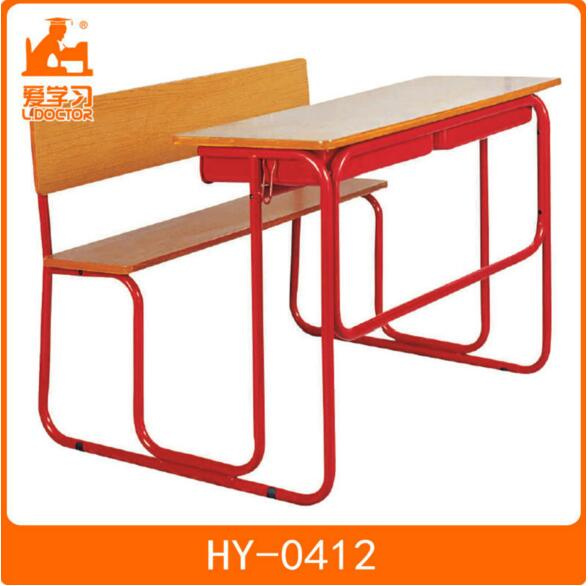 Student Wooden Table with Attached Chair for School Classrooms