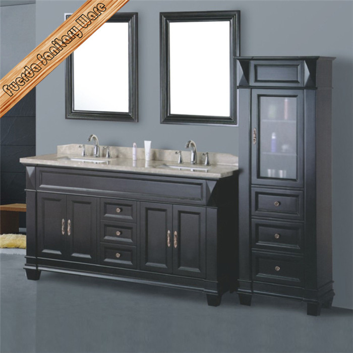 Classical Antique Black Double Sinks Bathroom Cabinet