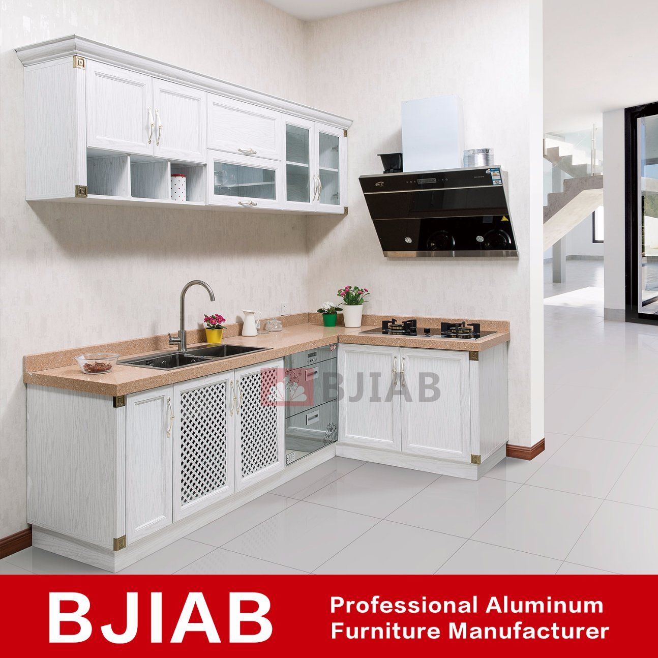 White Oak Modern Metal Home Furniture Aluminum Kitchen Cabinet