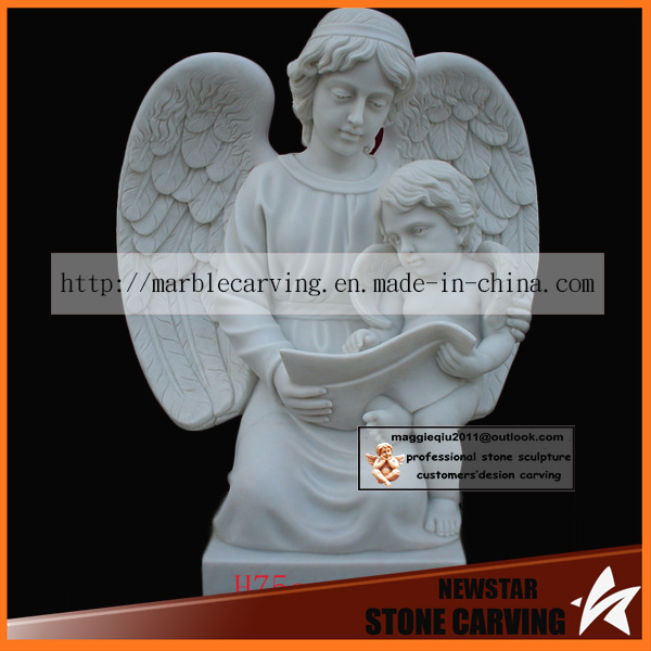 Angels Reading Bible Garden Statues with White Carrara Marble Carving