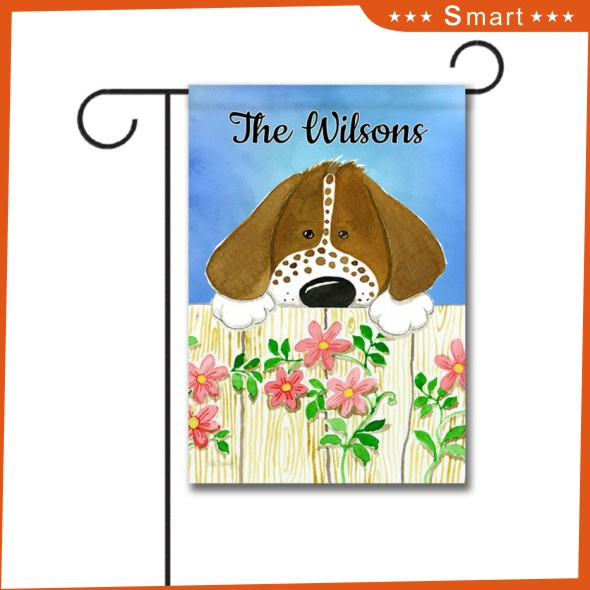 Cheap Custom Made Dog on The Fence Polyester Garden Decor Flag