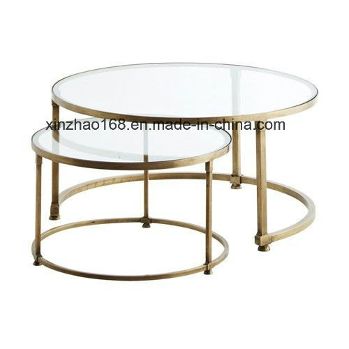 Modern Round Tempered Glass Coffee Table with Stainless Steel Leg