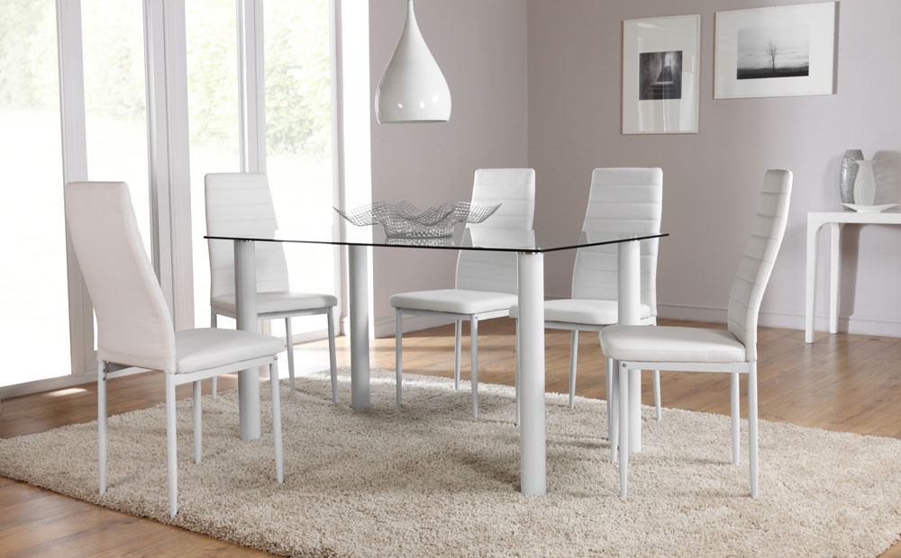 Glass Dining Room Table and 4 6 Chairs Set