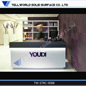 White Cabient with Black Countertop Desk Antique Reception Desk