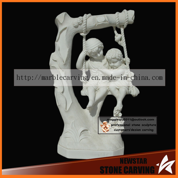 Swing Children Stone Carving Statues for Garden Park Nss033
