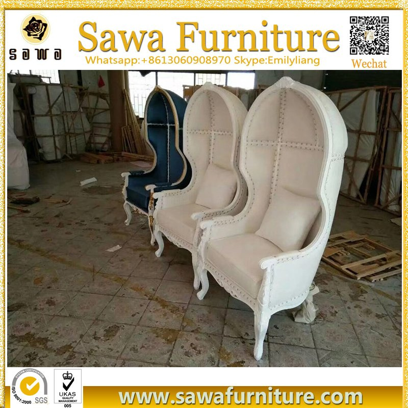 French Style Wooden Canopy Armchair Fabric Egg Chair with Padded