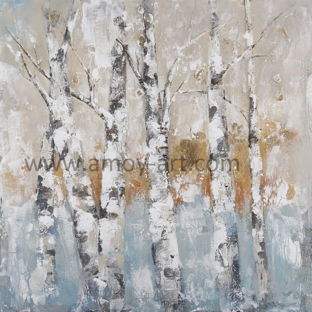 100% Handmade Nordic Birch Art Oil Painting for Wall Decor