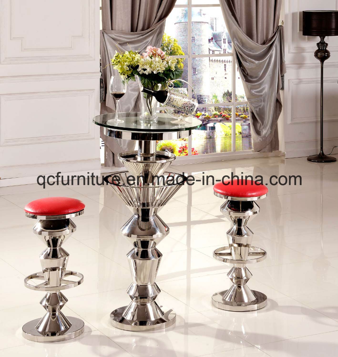 Modern Glass Top Bar Table Stainless Steel Frame Bt07#