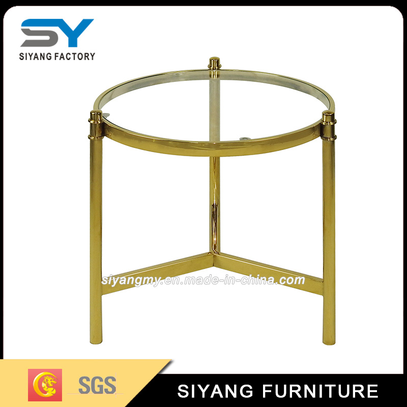 European Design Luxury Gold Glass Tea Side Table