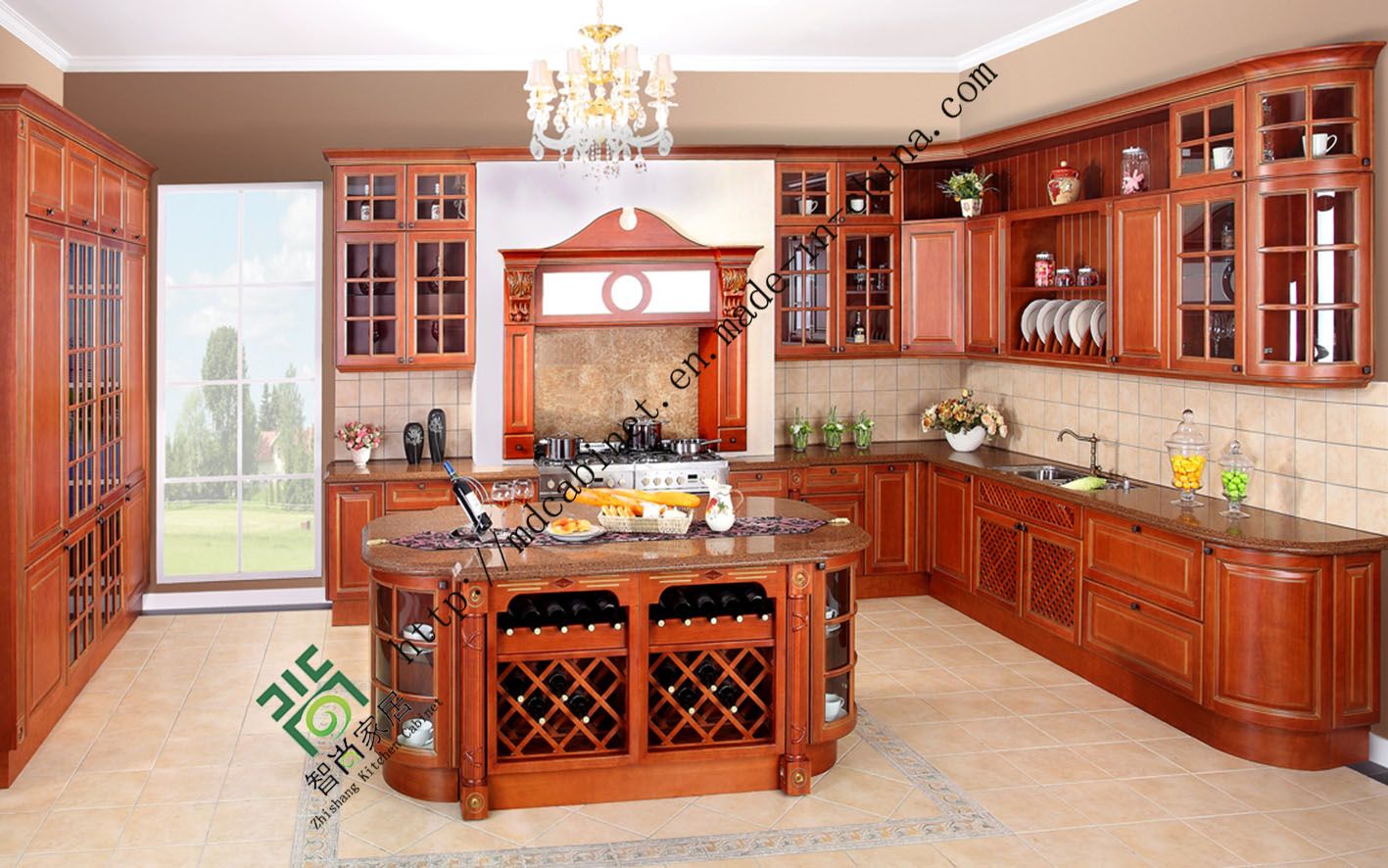 Popular China Antique Solid Wood Kitchen Cabinet (zs-297)
