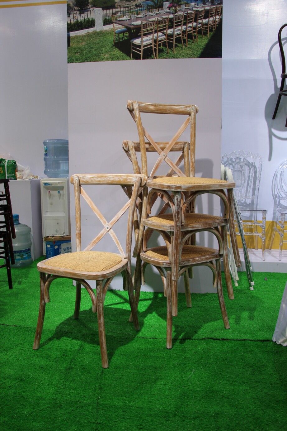 Rattan Seat Wood Cross Back Chair, Limewash X Back Chair