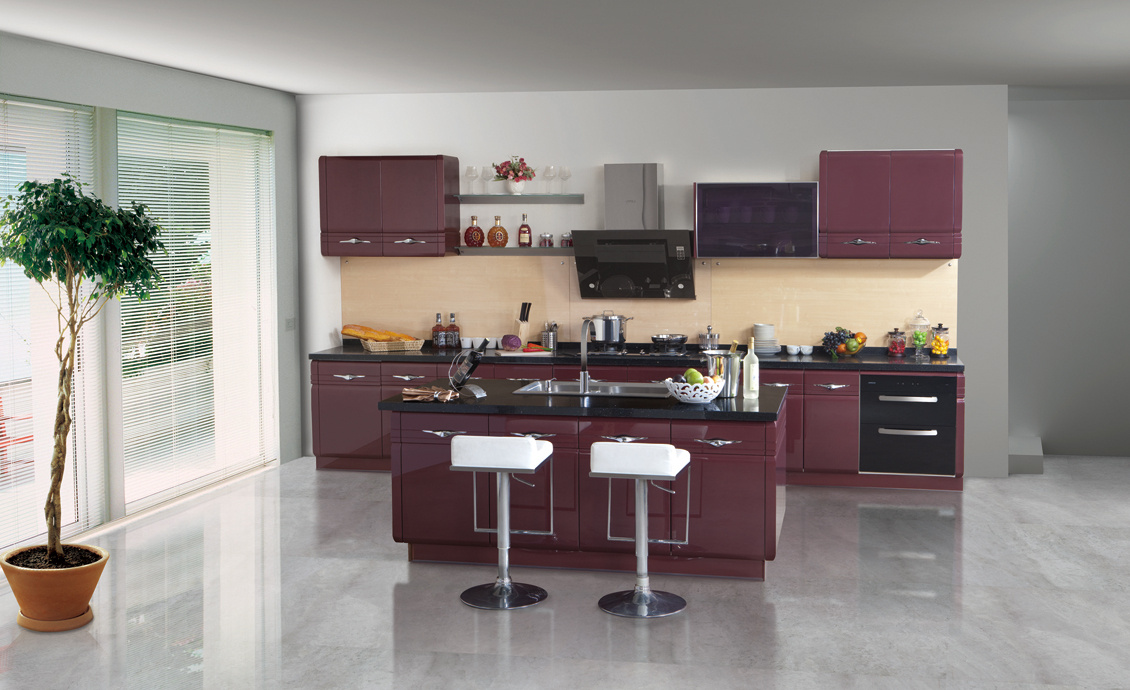 2017 Hot Sale Plywood Red Lacquer Kitchen Cabinets (zz-049)
