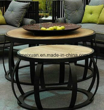 Do Old Wooden Tea Table, Wrought Iron Wood Round Tea Table, Office Sitting Room Tea Table (M-X3795)