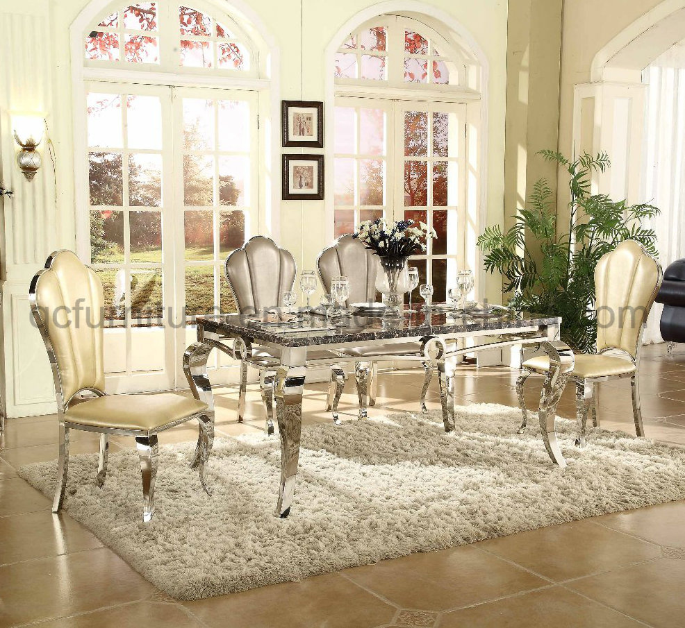 Dining Table with Mirror Stainless Steel Glass Top
