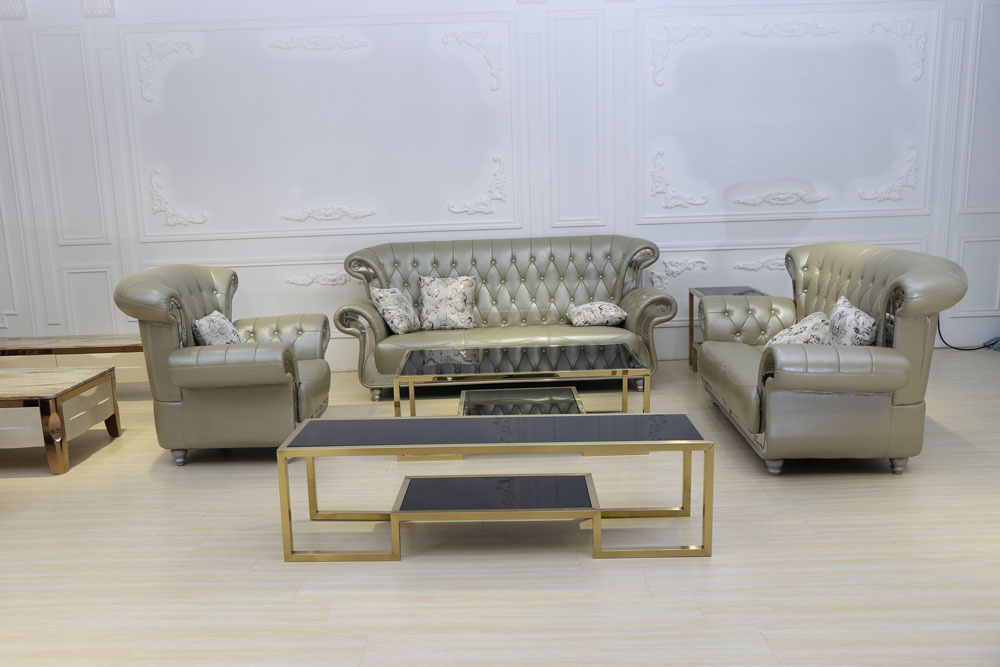 European Style Golden Stainless Steel Black Glass Top Coffee Table