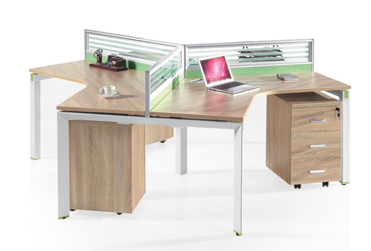 Arc Shape Professional Three Persons Office Partition, Office Furniture