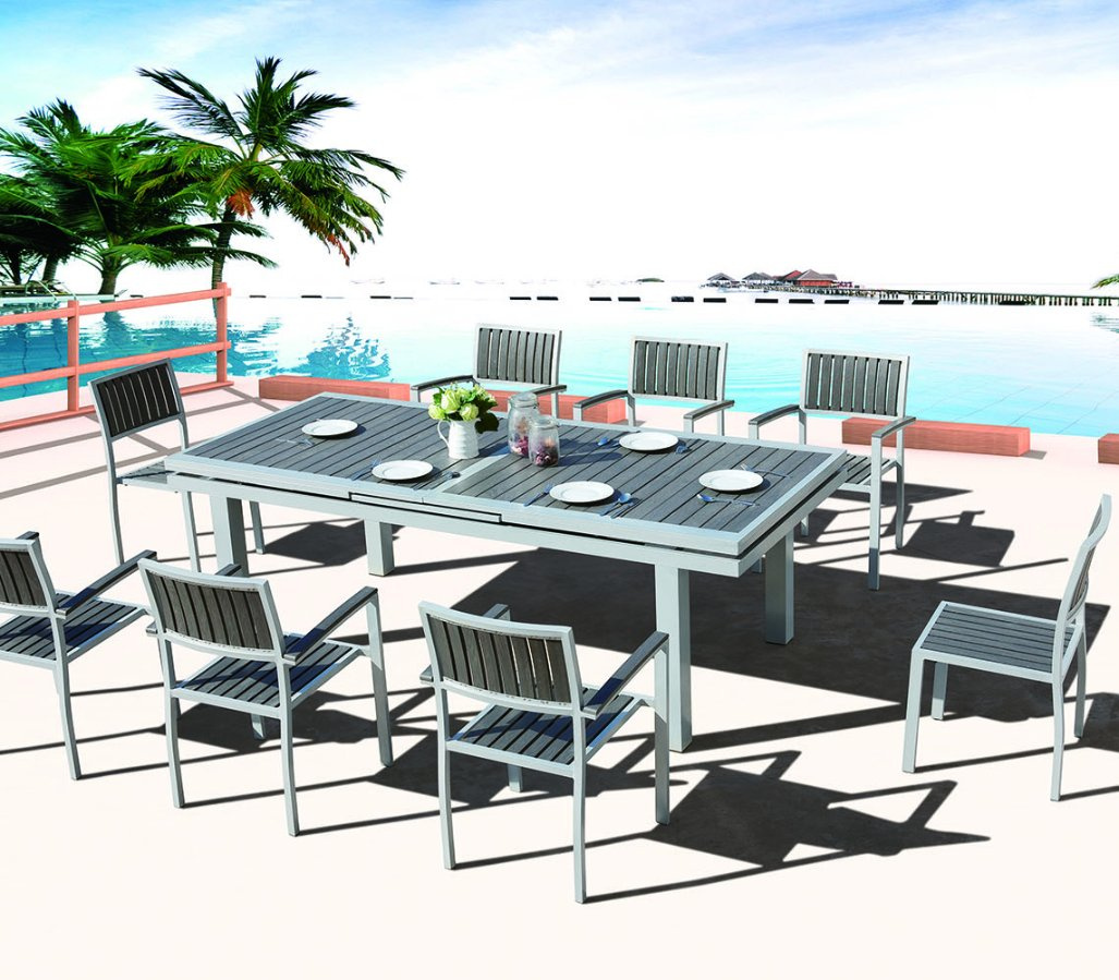 Outdoor Patio Ploywood Garden Home Hotel Office Restaurant Frankfurt Extendable Dining Table and Chair (J614)