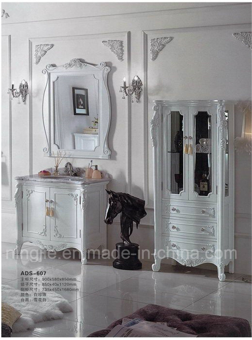 Pearl White Color Bathroom Solid Wood Bathroom Vanity Cabinet (ASD-607)